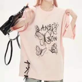Feminine Butterfly Print Loose Fit T-shirt