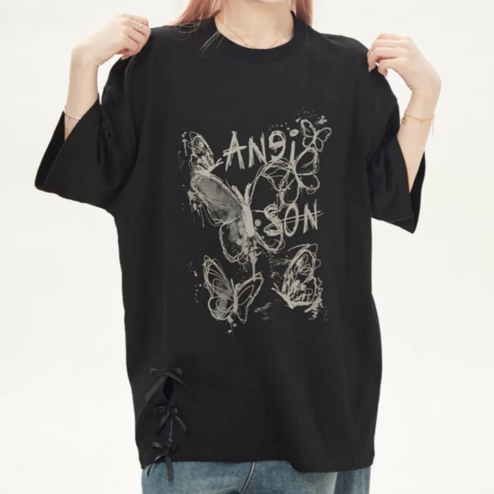 Feminine Butterfly Print Loose Fit T-shirt