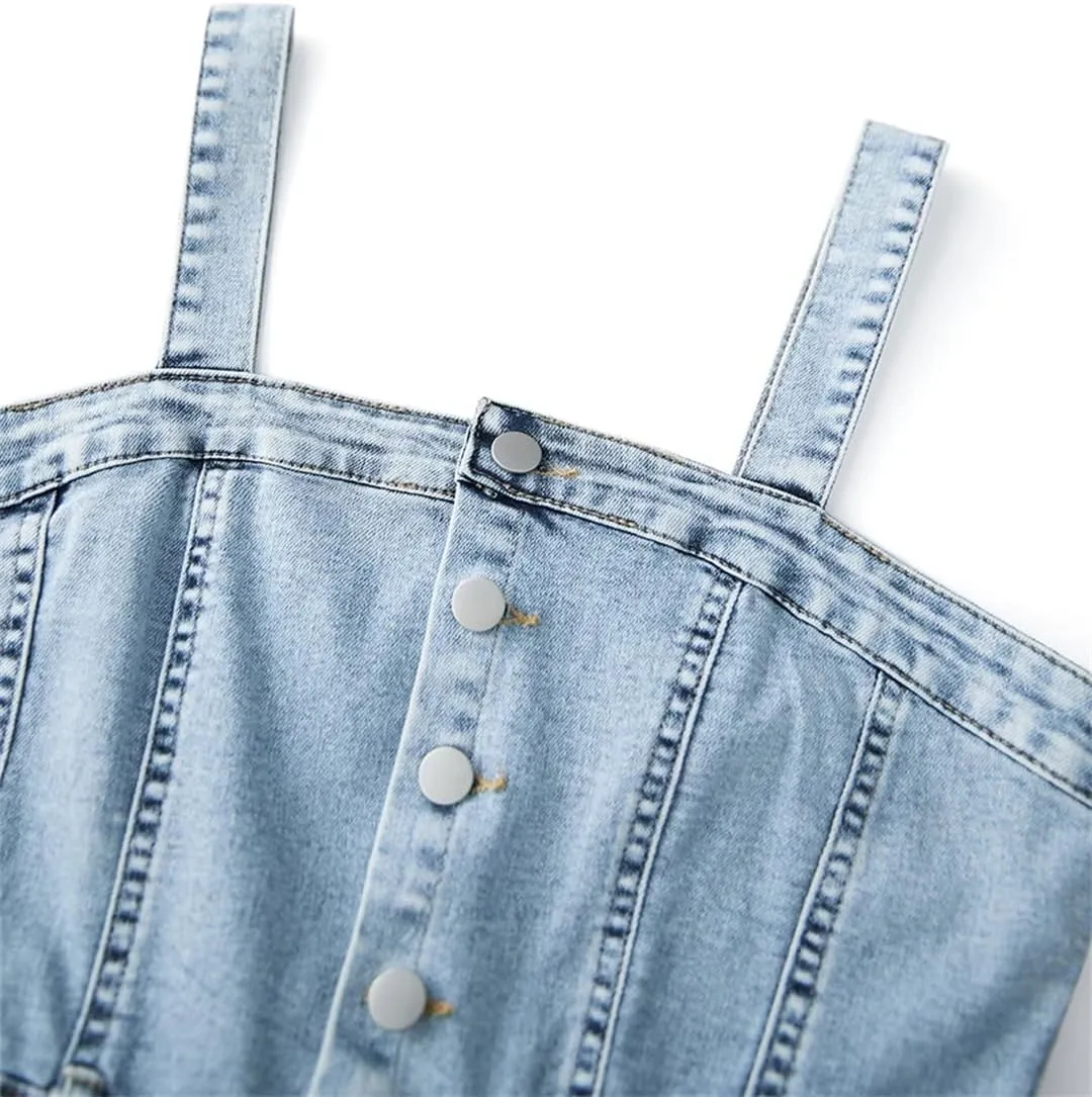 Fnfmrfmr Womens Sleeveless Denim Mini Dress with Button Up Front Summer Casual Beachwear Dresses