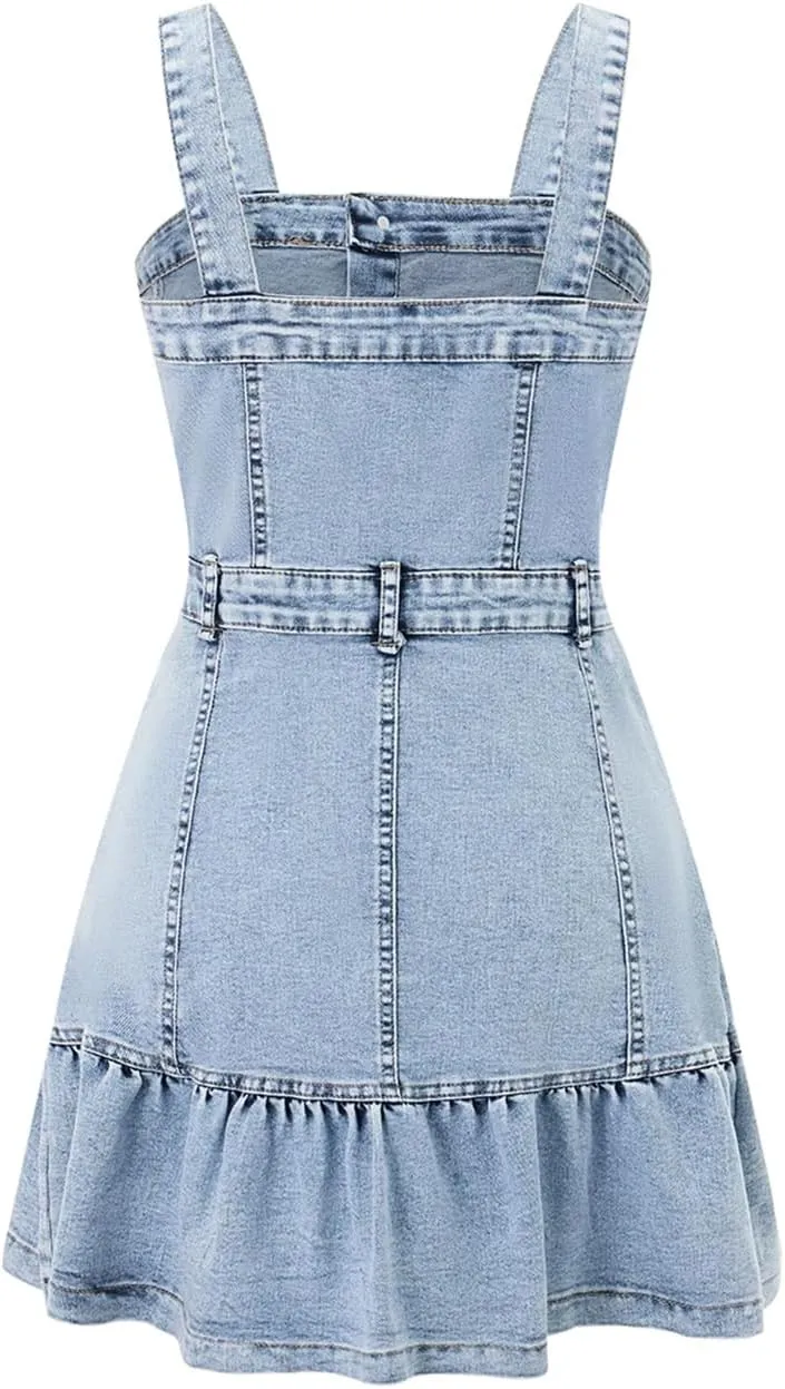 Fnfmrfmr Womens Sleeveless Denim Mini Dress with Button Up Front Summer Casual Beachwear Dresses