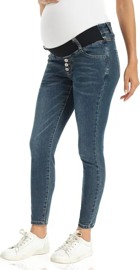Foucome Women's Maternity Jeans Under The Belly Skinny Jeggings Cute Distressed Jeans Comfy Stretch Pants