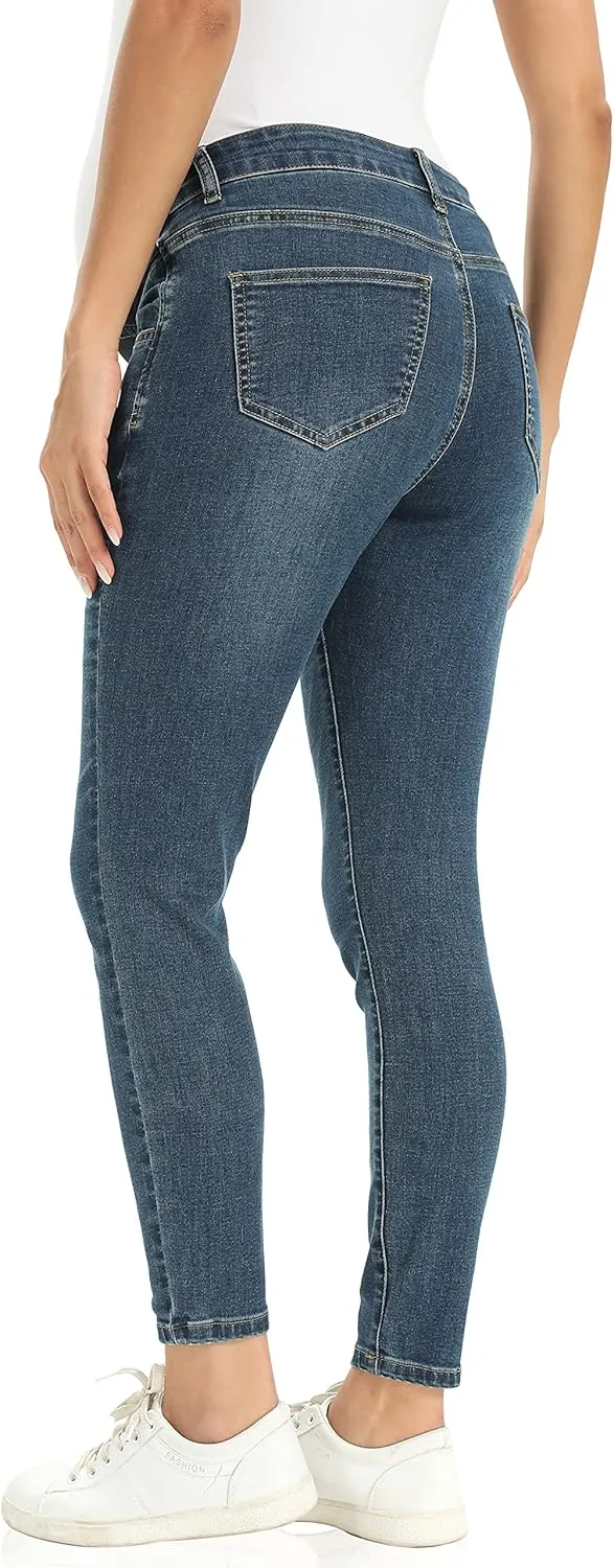Foucome Women's Maternity Jeans Under The Belly Skinny Jeggings Cute Distressed Jeans Comfy Stretch Pants