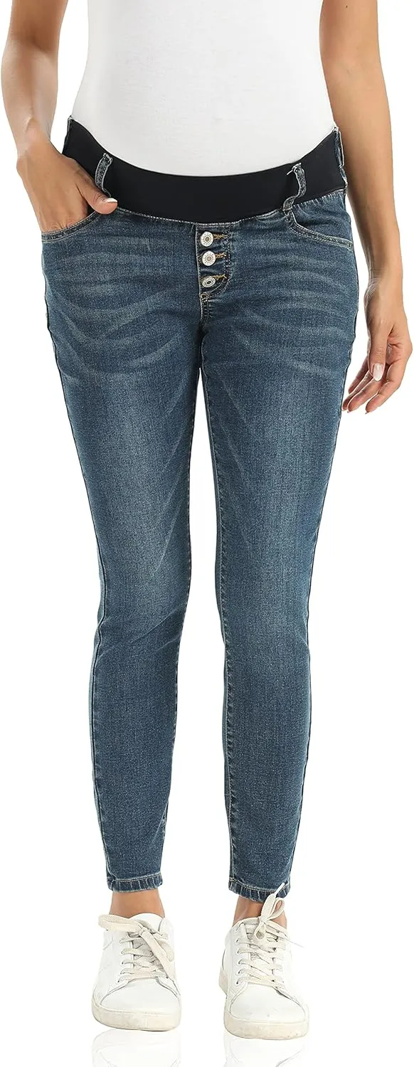 Foucome Women's Maternity Jeans Under The Belly Skinny Jeggings Cute Distressed Jeans Comfy Stretch Pants