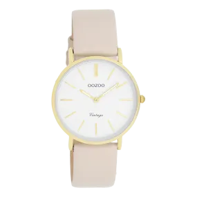 Gold coloured OOZOO watch with beige leather strap - C20393