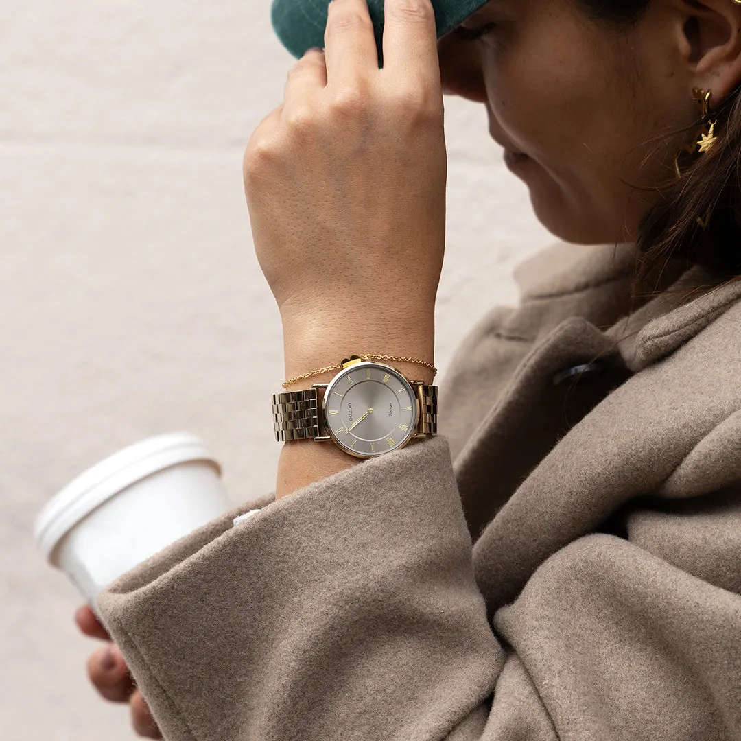 Gold coloured OOZOO watch with gold coloured stainless steel bracelet - C20370