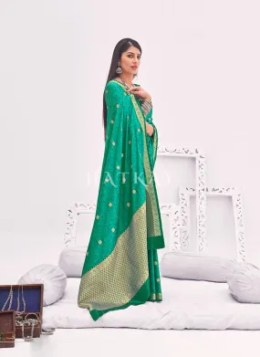 Green Embellished Banarasi Silk Saree