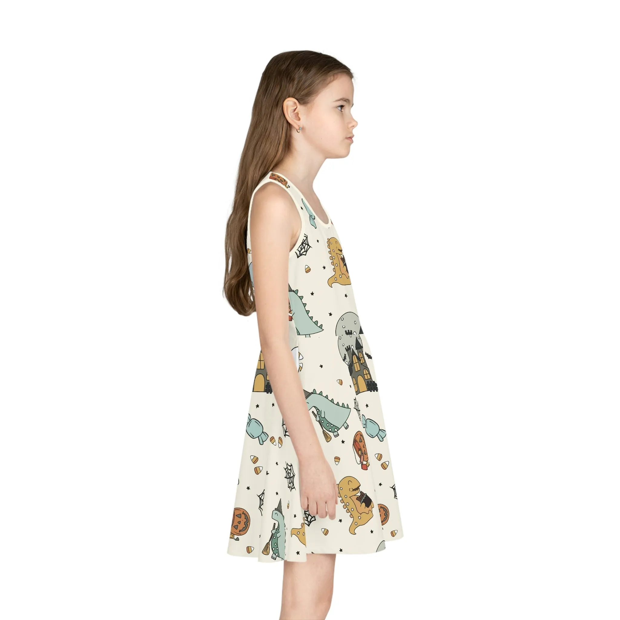 Halloween Dinos Girls' Sleeveless Sundress (AOP)