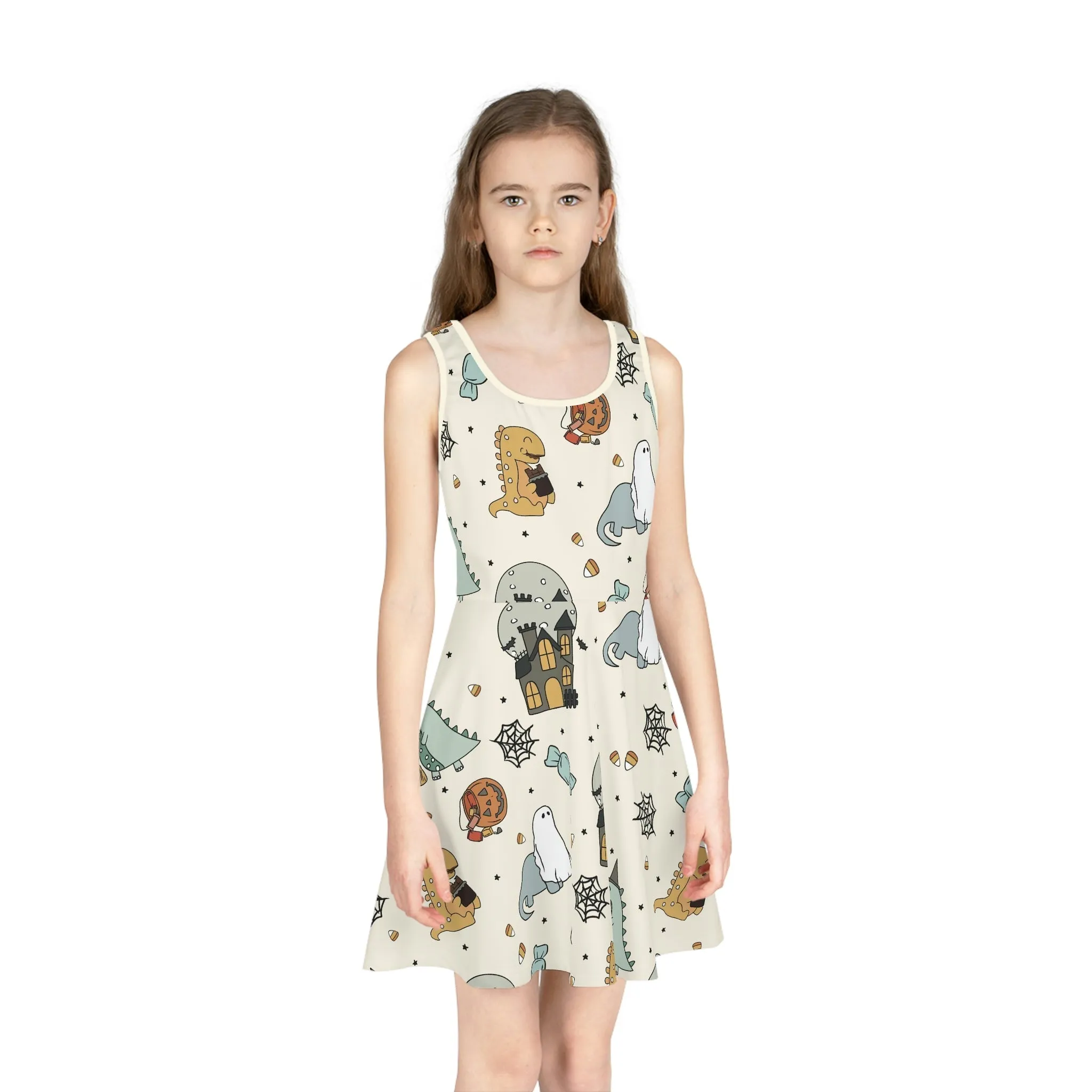 Halloween Dinos Girls' Sleeveless Sundress (AOP)