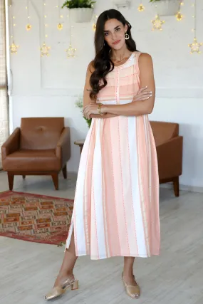 Hand Crafted Striped Cotton Sundress - Horizon in Peach | NOVICA