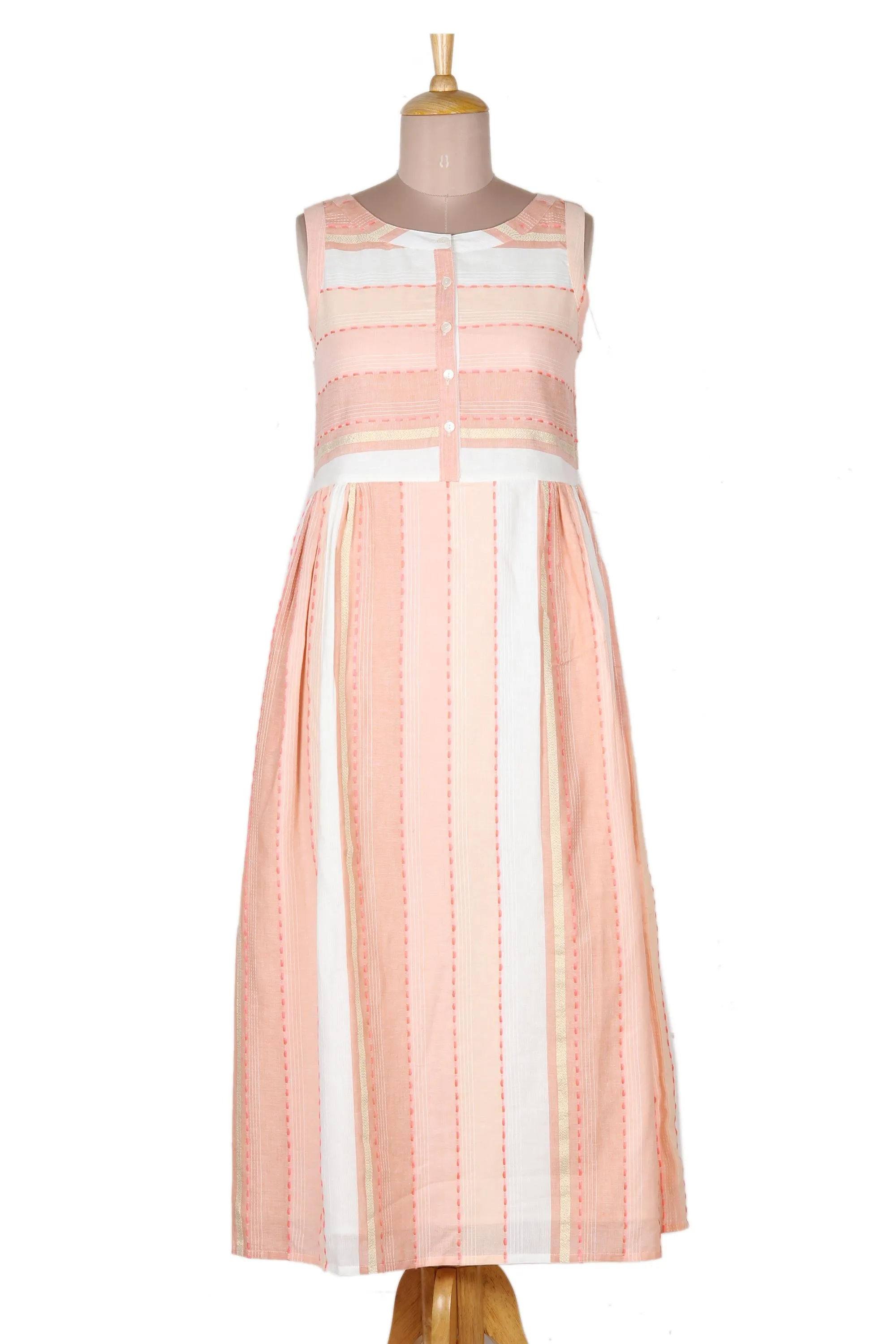 Hand Crafted Striped Cotton Sundress - Horizon in Peach | NOVICA