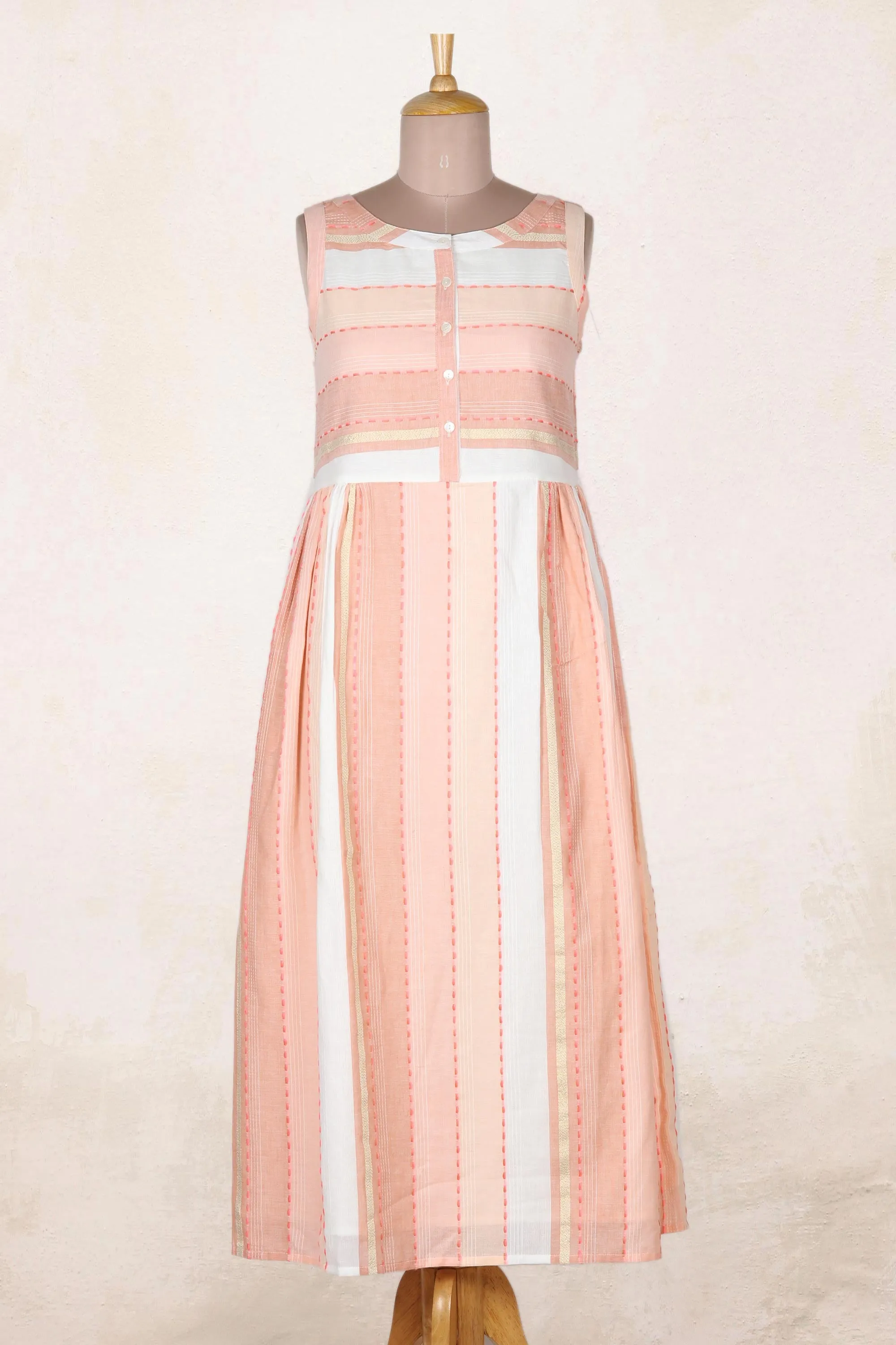 Hand Crafted Striped Cotton Sundress - Horizon in Peach | NOVICA