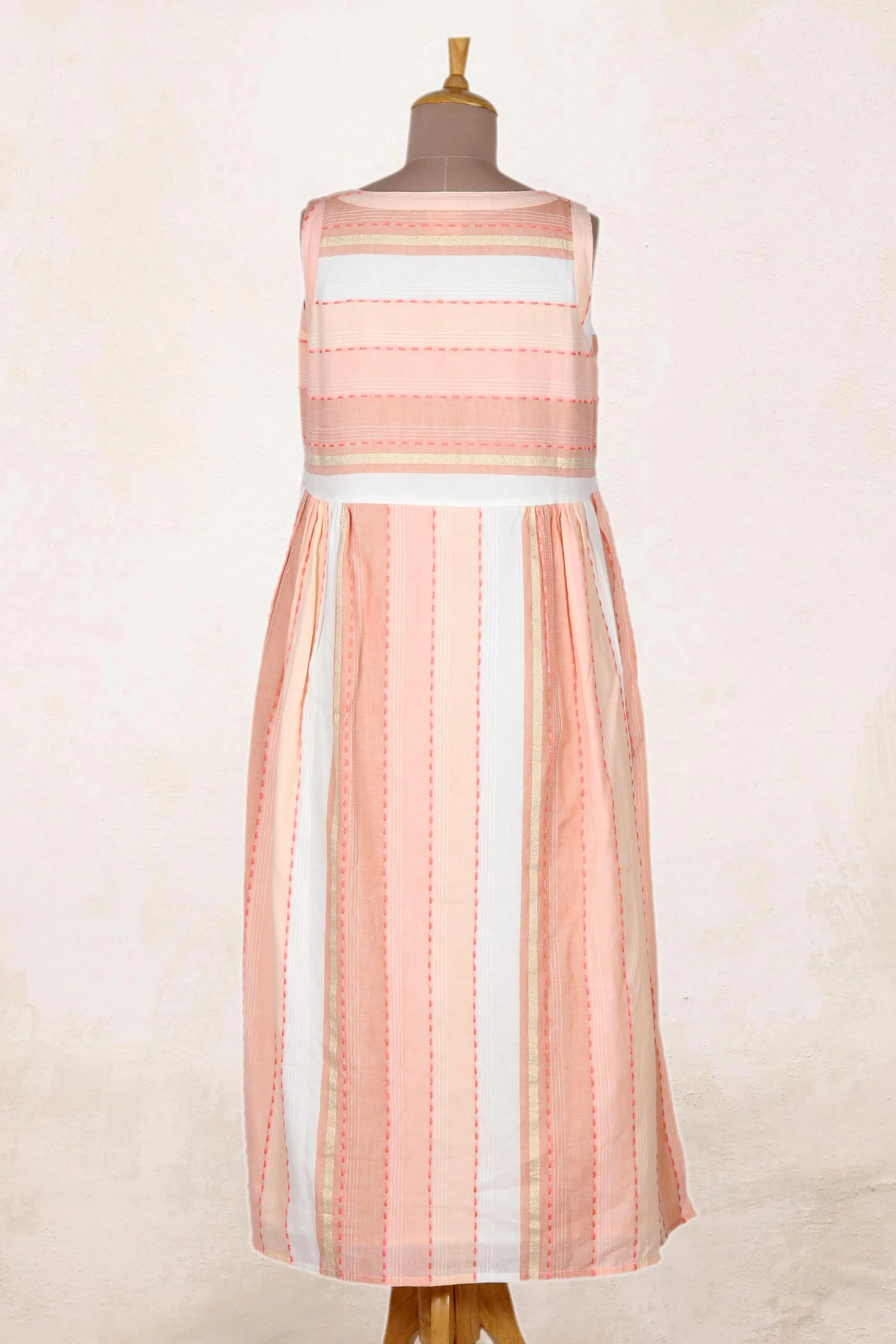 Hand Crafted Striped Cotton Sundress - Horizon in Peach | NOVICA