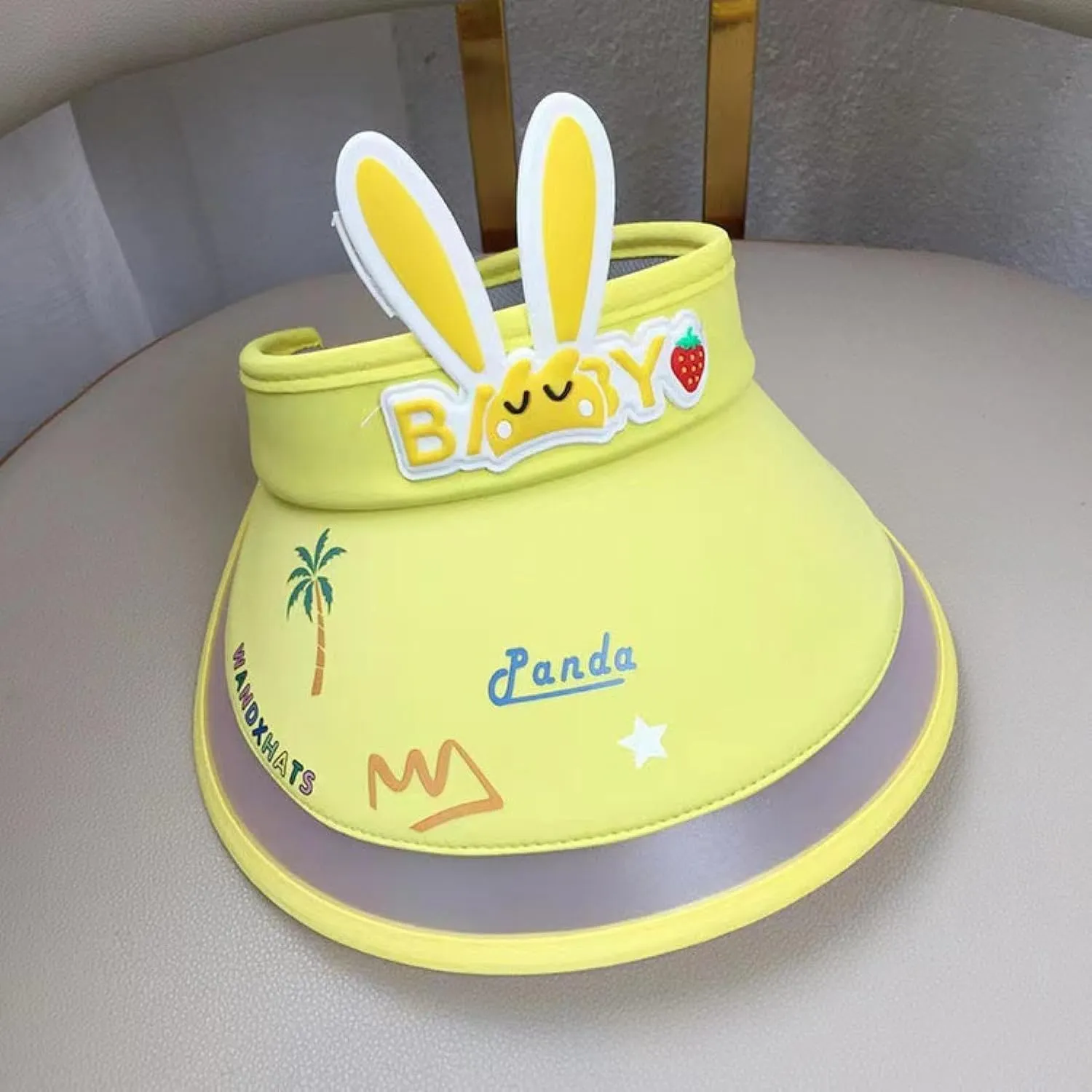 in Summer, Children's ice Silk Bunny Sunscreen hat Shade Large Brim Hollow top Anti-Ultraviolet Hollow hat Baby Sun hat