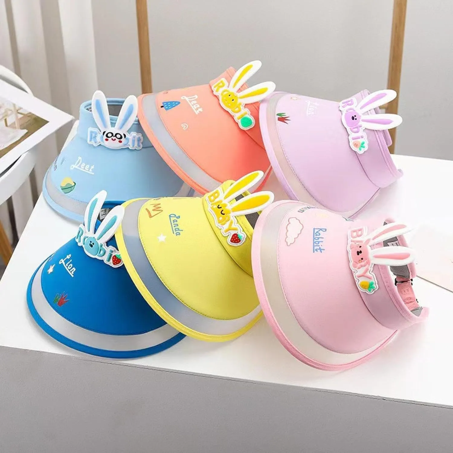 in Summer, Children's ice Silk Bunny Sunscreen hat Shade Large Brim Hollow top Anti-Ultraviolet Hollow hat Baby Sun hat