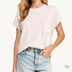 Ivory Pink Ribbed Blouse - Made in USA