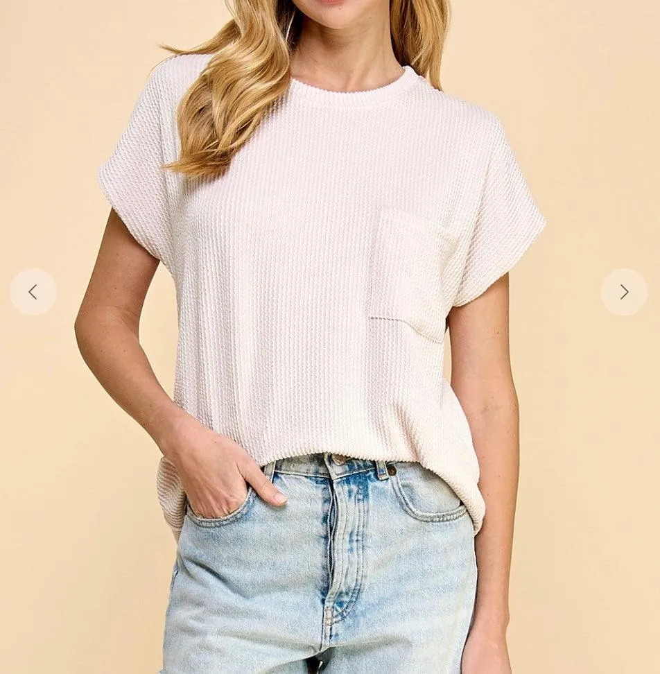 Ivory Pink Ribbed Blouse - Made in USA