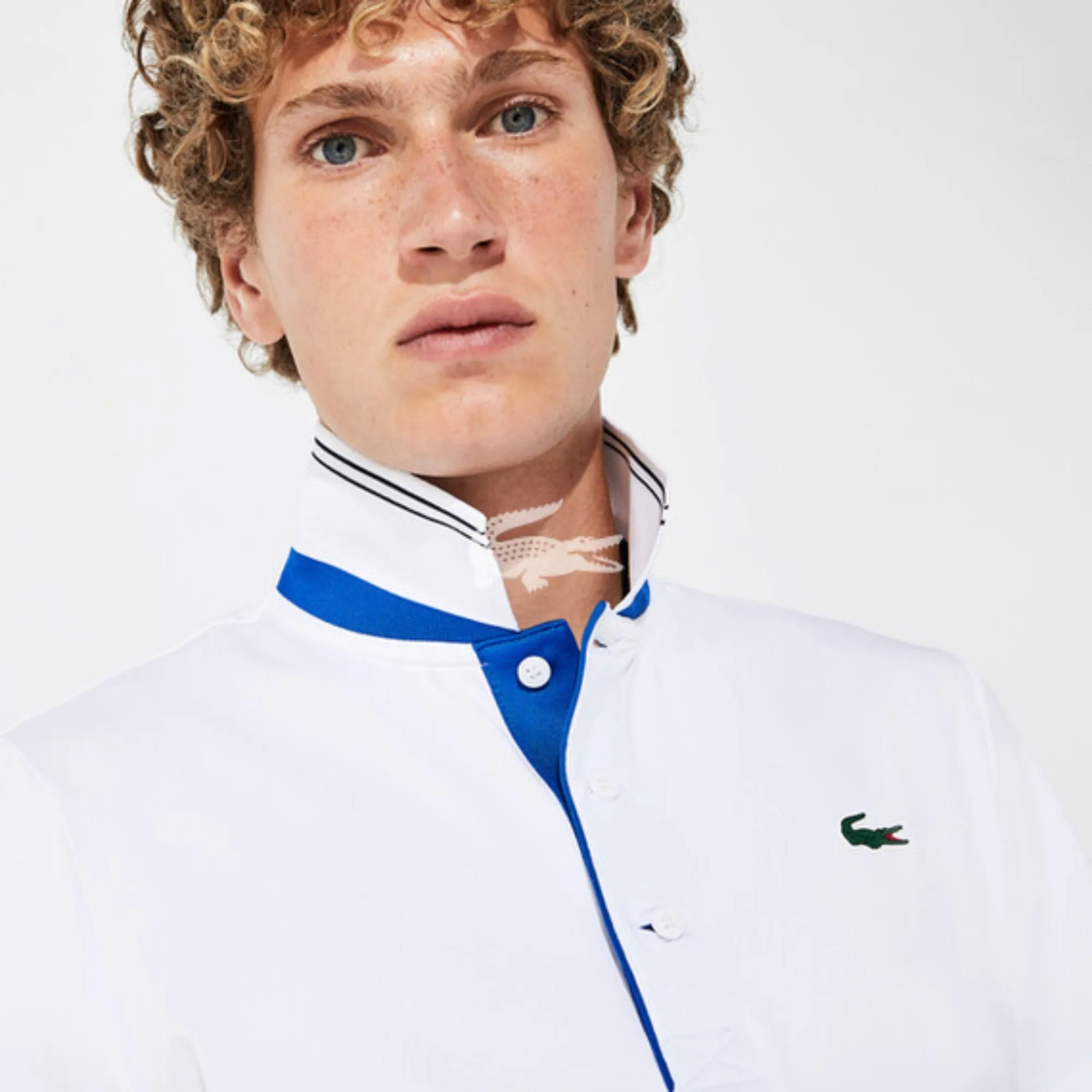 Lacoste Men'S Sport Breathable Stretch Jersey Golf Polo - Blanc/Aviateur-Marine
