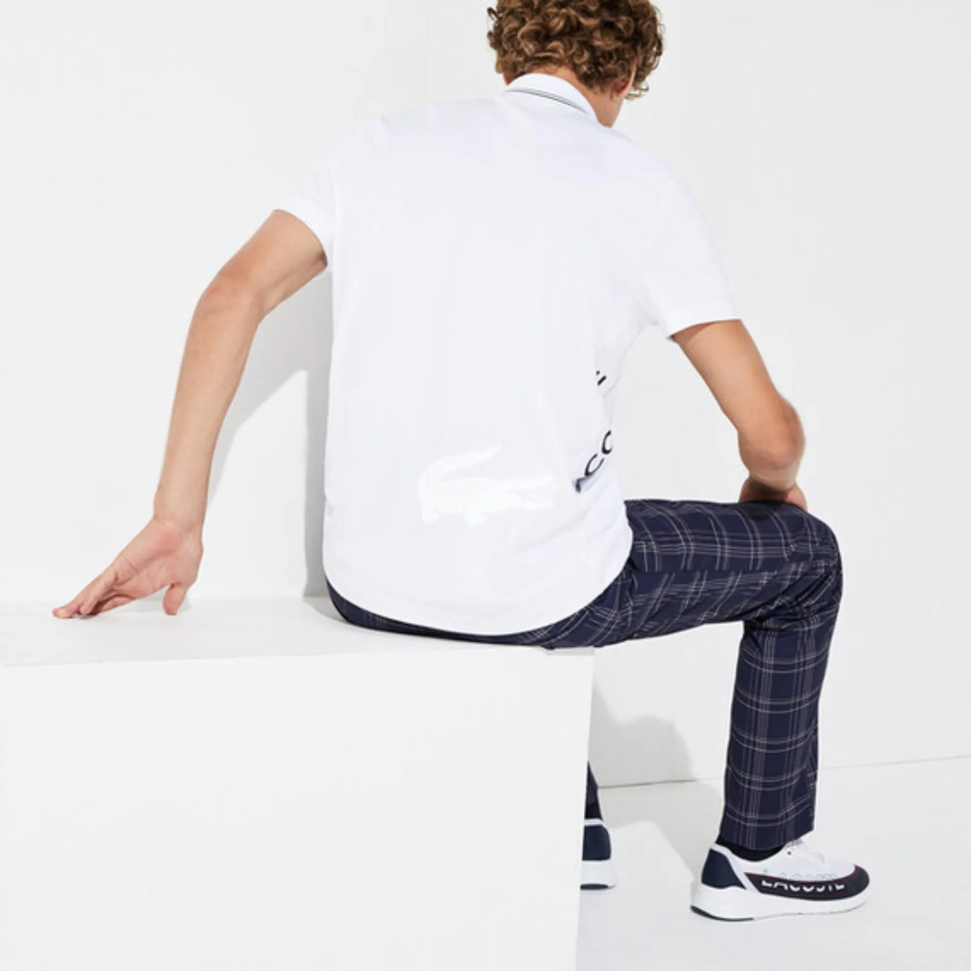 Lacoste Men'S Sport Breathable Stretch Jersey Golf Polo - Blanc/Aviateur-Marine
