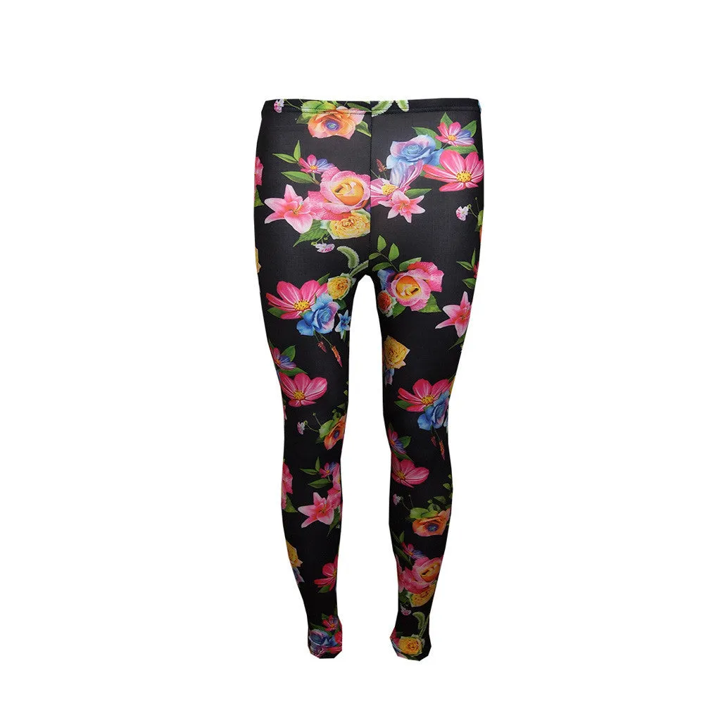 Ladies Strecth Floral Digital Sublimation Print Lyrca Full Length Leggings