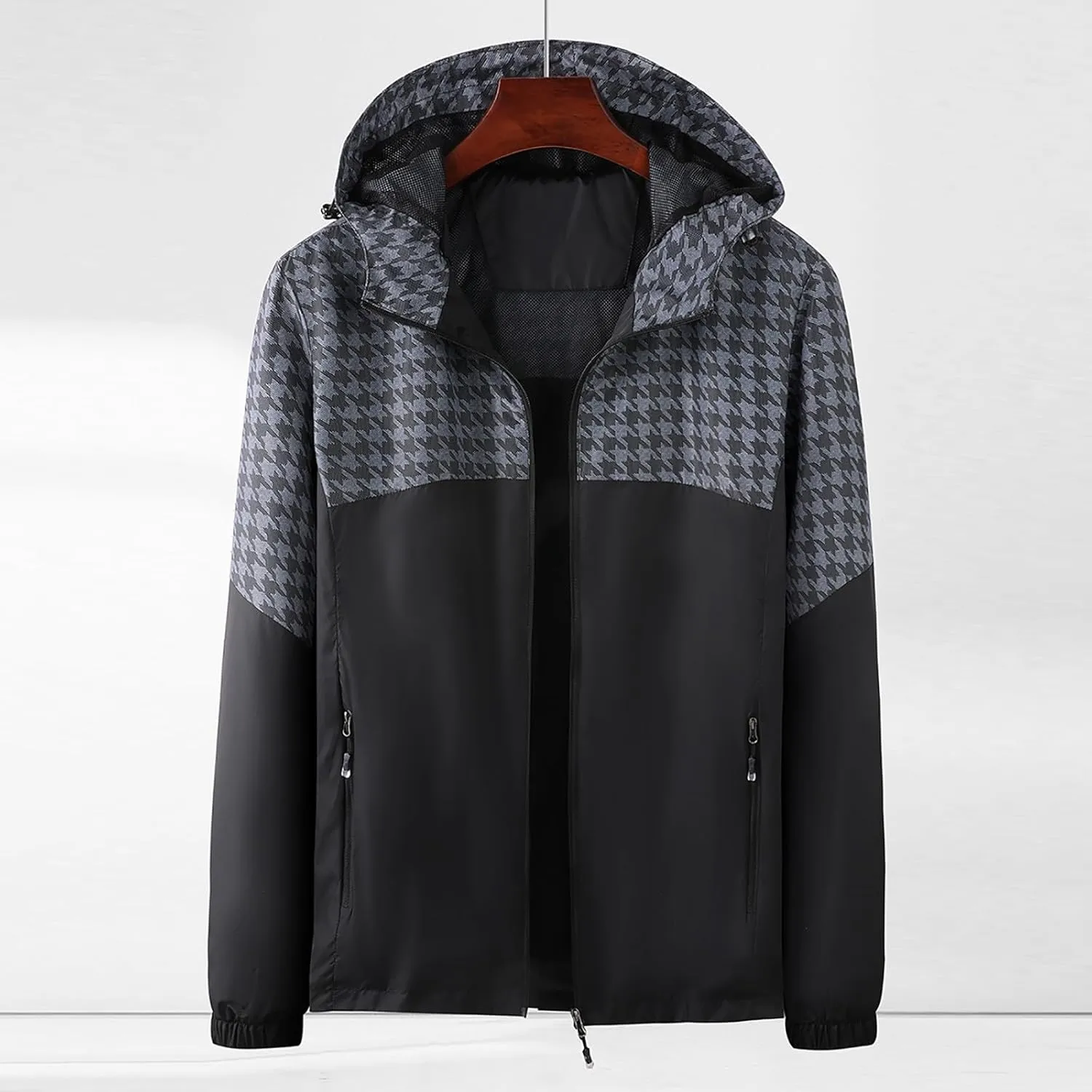 Men Rain Jacket Waterproof Breathable Raincoat with Hood Work Jacket for Outdoor Hiking Traveling Cycling Windbreaker