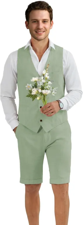 Men Suit Linen Set Vest and Pants Slim Fit Outfit 2 Pieces Casual Style Homecoming Summer Wedding Stylish
