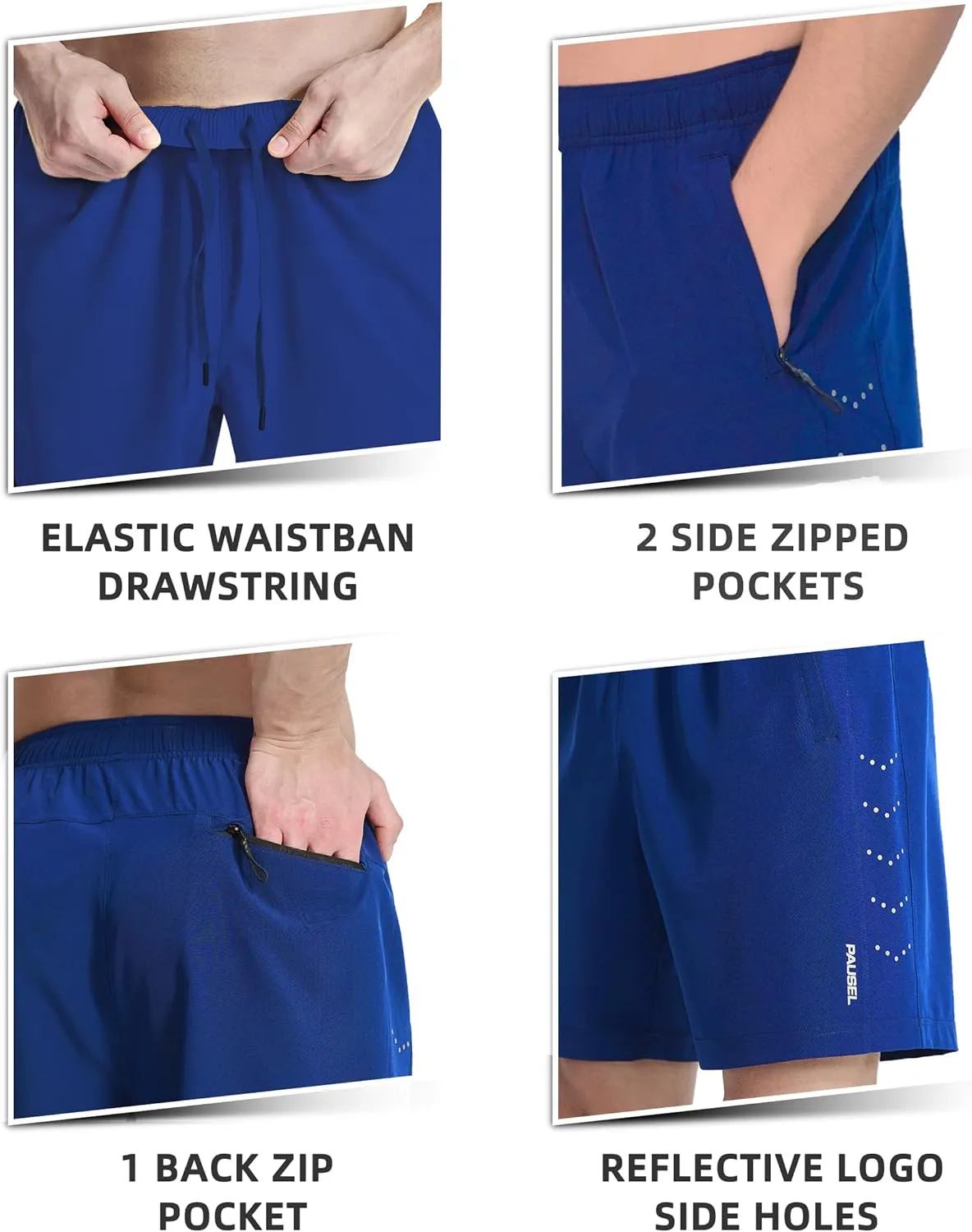 Men's Athletic Running Shorts Quick Dry Lightweight Tennis Gym Workout 7 inch Basketball Shorts for Men 3 Zipper Pockets