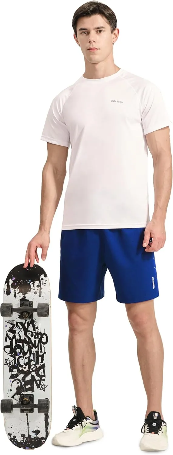 Men's Athletic Running Shorts Quick Dry Lightweight Tennis Gym Workout 7 inch Basketball Shorts for Men 3 Zipper Pockets