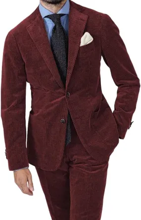 Men's Casual Corduroy Suit 2 Piece Vintage Tuxedo Wedding Two Button Sport Coat Fashion Notch Lapel Blazer Jacket Pants