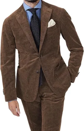 Men's Casual Corduroy Suit 2 Piece Vintage Tuxedo Wedding Two Button Sport Coat Fashion Notch Lapel Blazer Jacket Pants