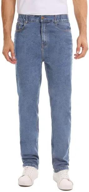 Men's Elastic Waist Jeans Stretch High Waisted Denim Jean Pants with Zipper and Button