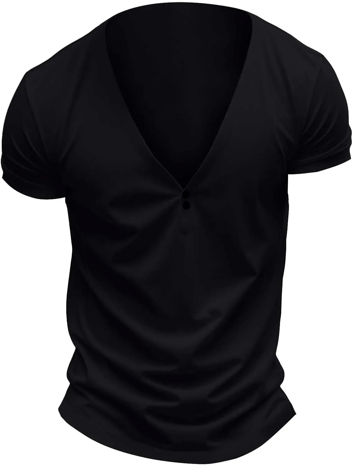 Mens Short Sleeve Henley Shirts Deep V Neck Button Breathable Tight Tops Solid Color Muscle Fit Casual Going Out T Shirts