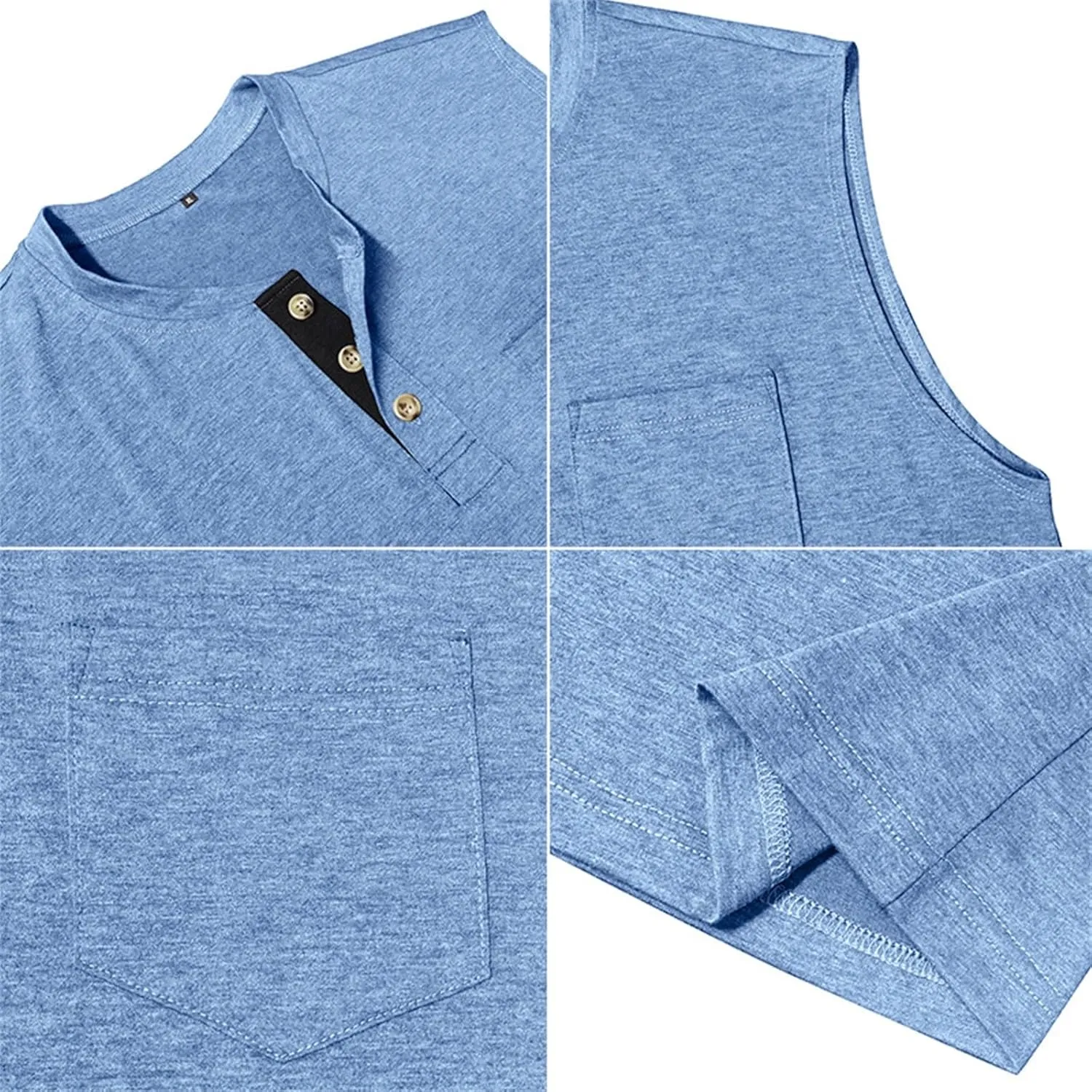 Mens Slim Fit Muscle Tank Tops Sleeveless Round Neck Workout Gym Big and Tall Button up Henley Shirt Casual Basic