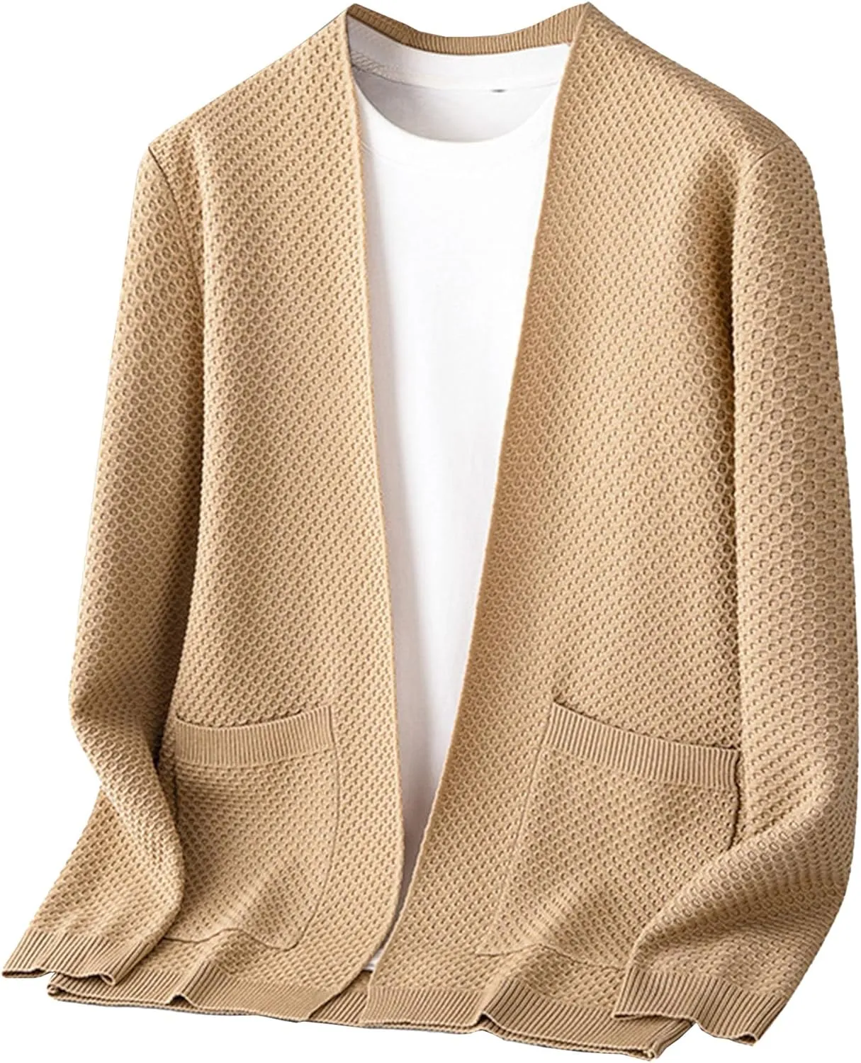 Men's V-Neck Stretchy Fleece Sweater Solid Color Casual Cardigan Coats Slim Soft Stylish Knitted Coats