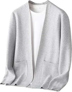 Men's V-Neck Stretchy Fleece Sweater Solid Color Casual Cardigan Coats Slim Soft Stylish Knitted Coats