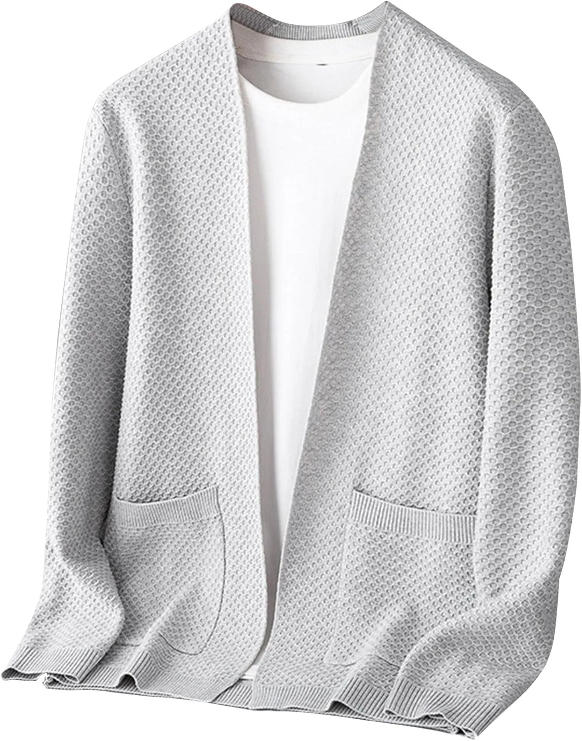 Men's V-Neck Stretchy Fleece Sweater Solid Color Casual Cardigan Coats Slim Soft Stylish Knitted Coats