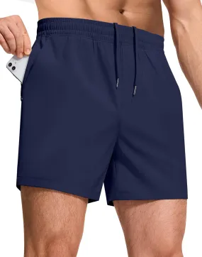 Mens Workout Athletic Shorts 5" with Zipper Pockets Linerless Quick Dry Stretch Lightweight Gym Running Shorts