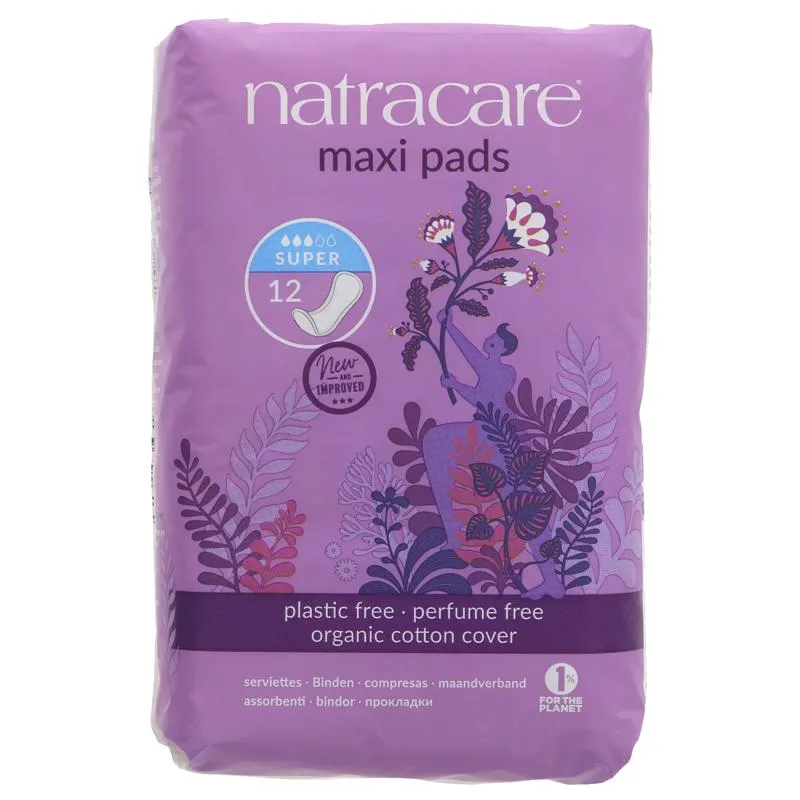 Natracare Organic Cotton Maxi Pads Super - 12 Pads