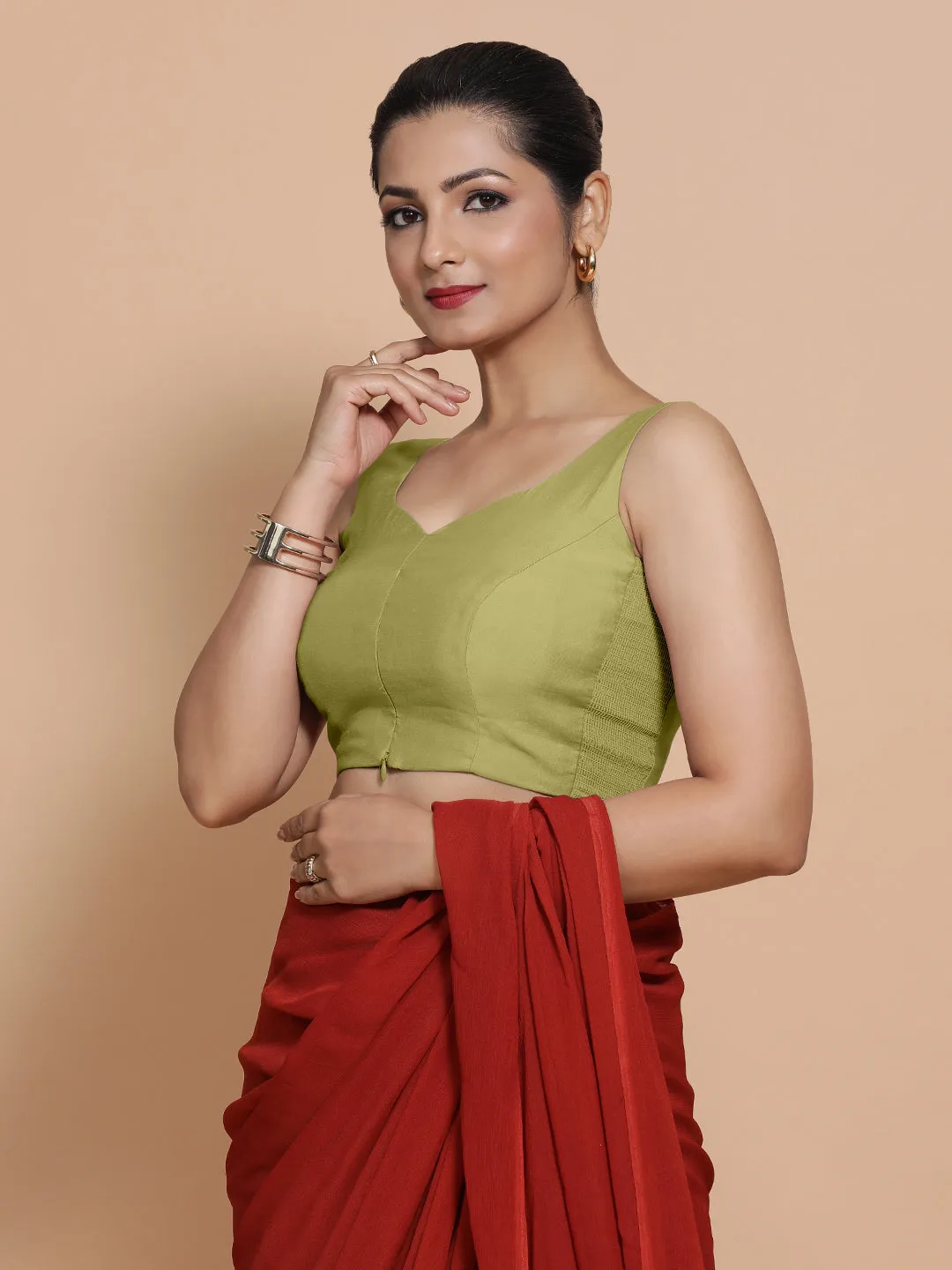 Nitya x Rozaana | Sleeveless Saree Blouse in Pista Green