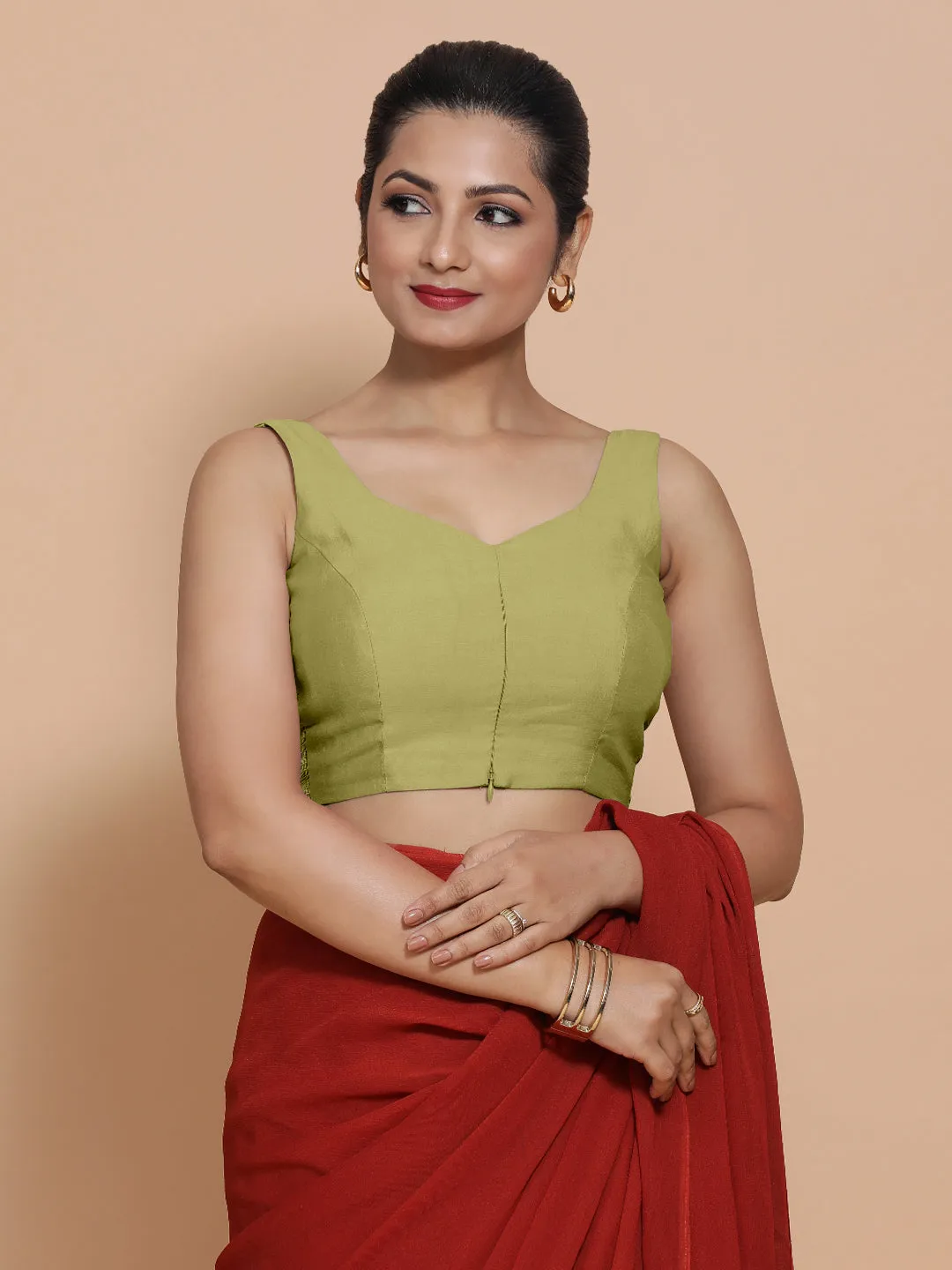Nitya x Rozaana | Sleeveless Saree Blouse in Pista Green