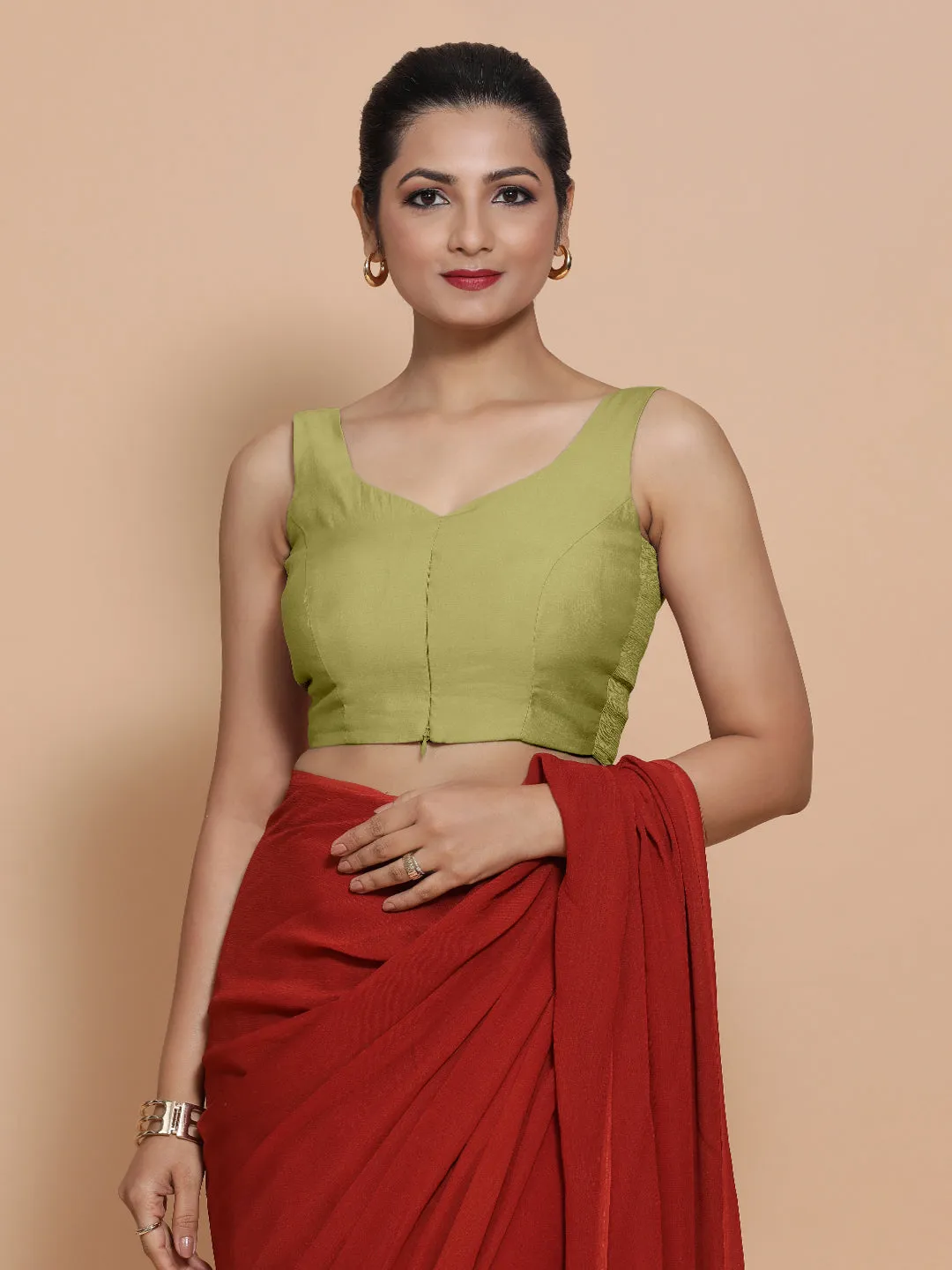 Nitya x Rozaana | Sleeveless Saree Blouse in Pista Green