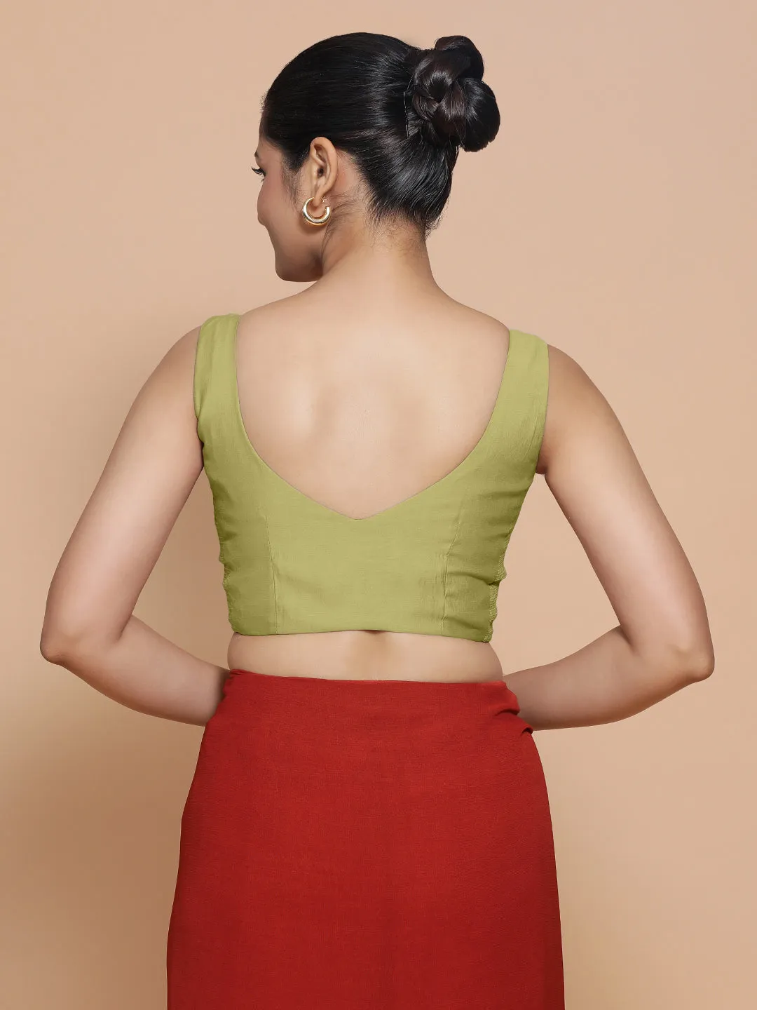 Nitya x Rozaana | Sleeveless Saree Blouse in Pista Green