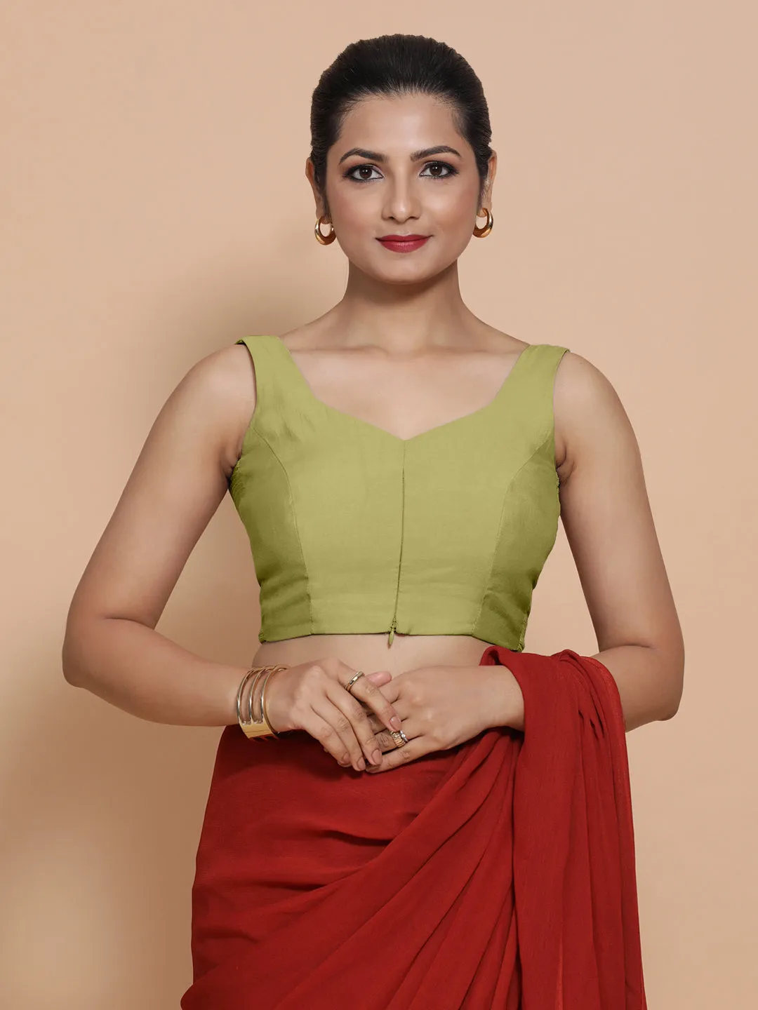 Nitya x Rozaana | Sleeveless Saree Blouse in Pista Green