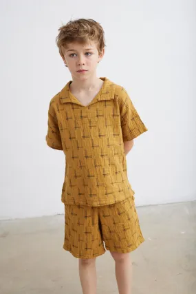 Organic plaid muslin bermuda shorts
