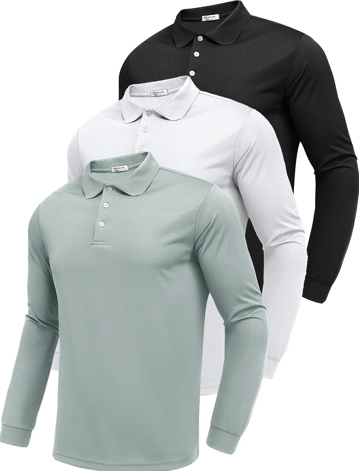 PINSPARK Long Sleeve Polo Shirts for Men Moisture Wicking Golf Shirts Quick Dry Work Hiking Casual Collared Shirt
