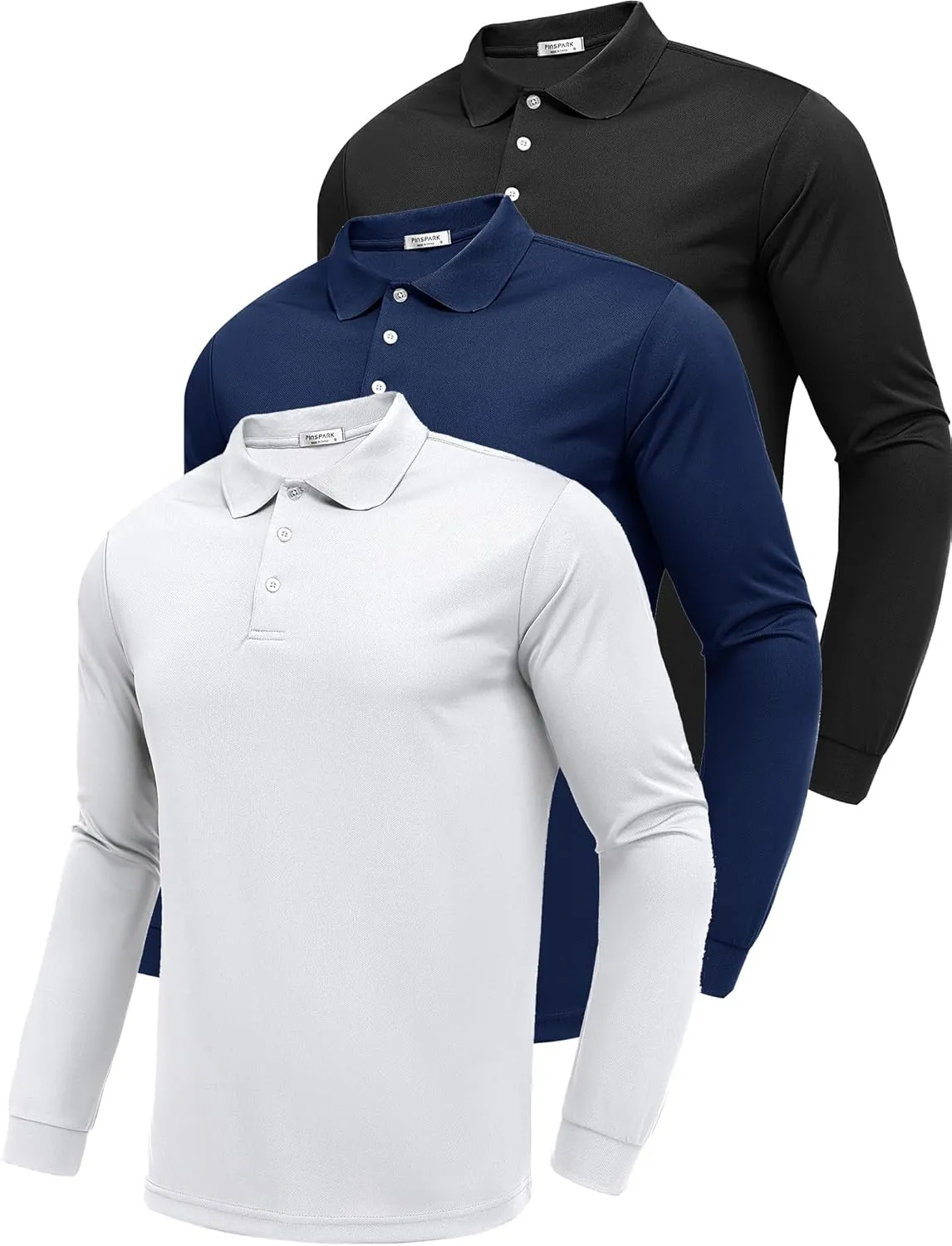 PINSPARK Long Sleeve Polo Shirts for Men Moisture Wicking Golf Shirts Quick Dry Work Hiking Casual Collared Shirt