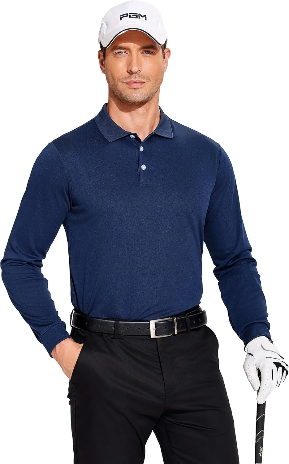 PINSPARK Long Sleeve Polo Shirts for Men Moisture Wicking Golf Shirts Quick Dry Work Hiking Casual Collared Shirt