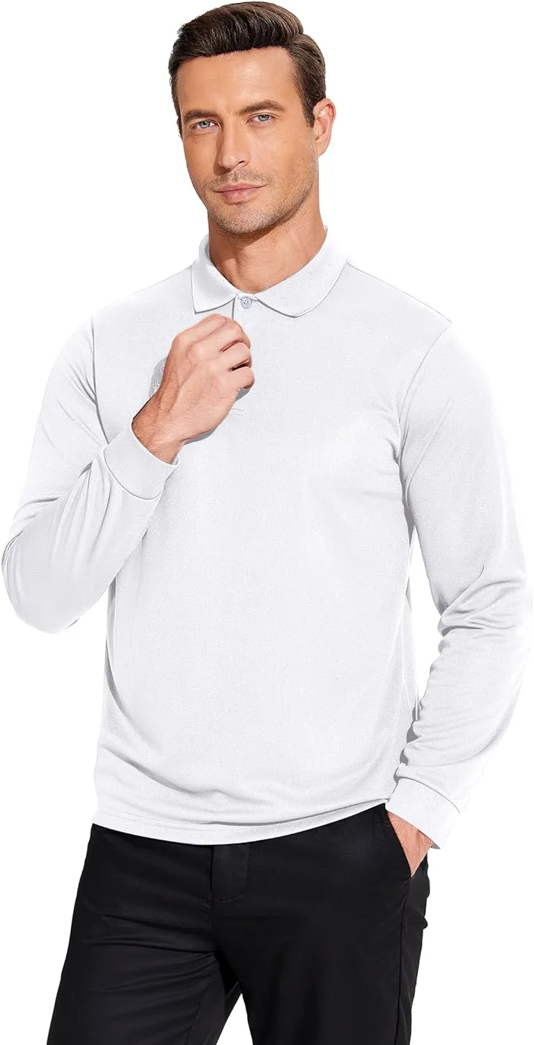 PINSPARK Long Sleeve Polo Shirts for Men Moisture Wicking Golf Shirts Quick Dry Work Hiking Casual Collared Shirt
