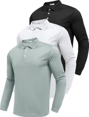 PINSPARK Long Sleeve Polo Shirts for Men Moisture Wicking Golf Shirts Quick Dry Work Hiking Casual Collared Shirt