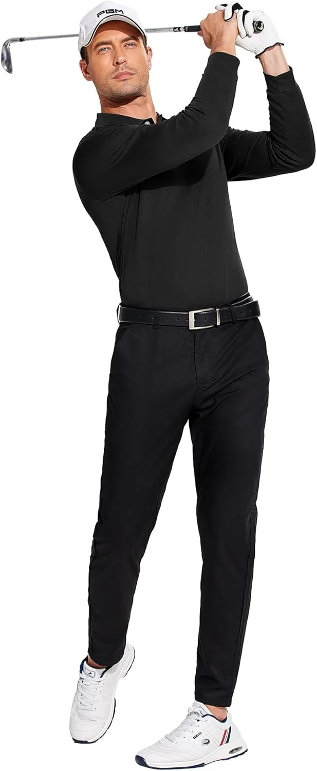 PINSPARK Long Sleeve Polo Shirts for Men Moisture Wicking Golf Shirts Quick Dry Work Hiking Casual Collared Shirt