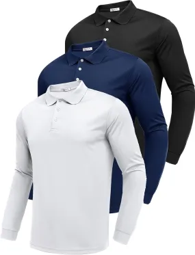 PINSPARK Long Sleeve Polo Shirts for Men Moisture Wicking Golf Shirts Quick Dry Work Hiking Casual Collared Shirt